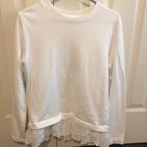Banana Republic white sweatshirt. Trimmed in eyelet. Like new!